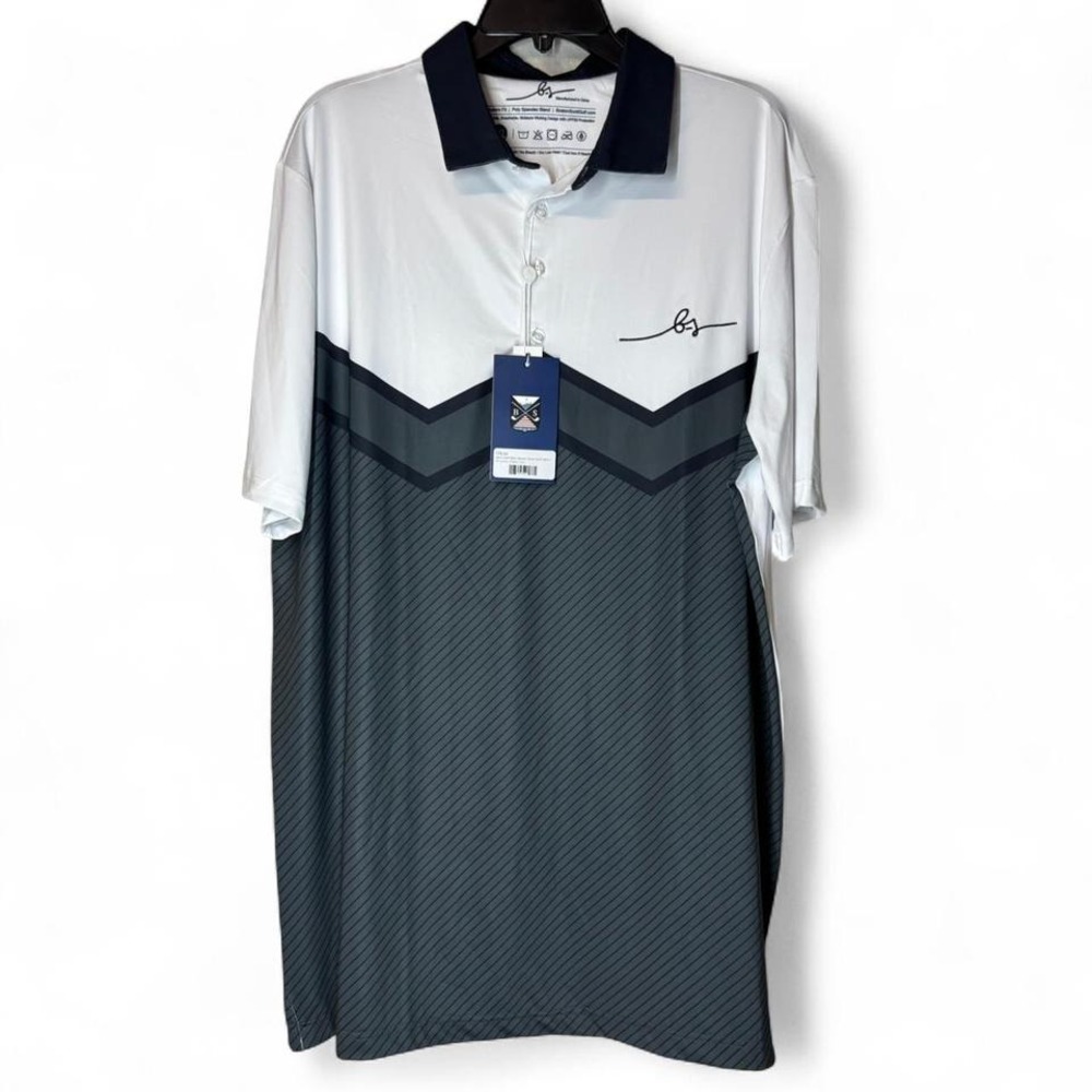 Boston Scott Golf Polo Shirt Mens XXL White Gray Preppy‎ UPF50 Outdoor Sportsear